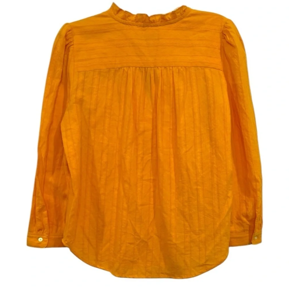 LOFT Orange Cotton Peasant Blouse Small Boho Puff Sleeve Lightweight